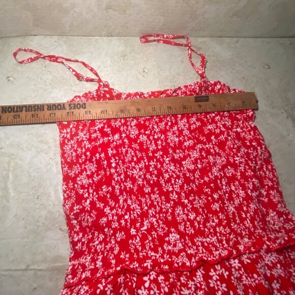 Red Floral Soft Flowy Maxi Dress Adjustable Straps Smocked Bodice Casual Comfort - Picture 6 of 12